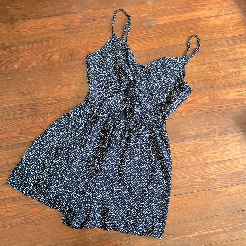 Black polka dot cutout romper
